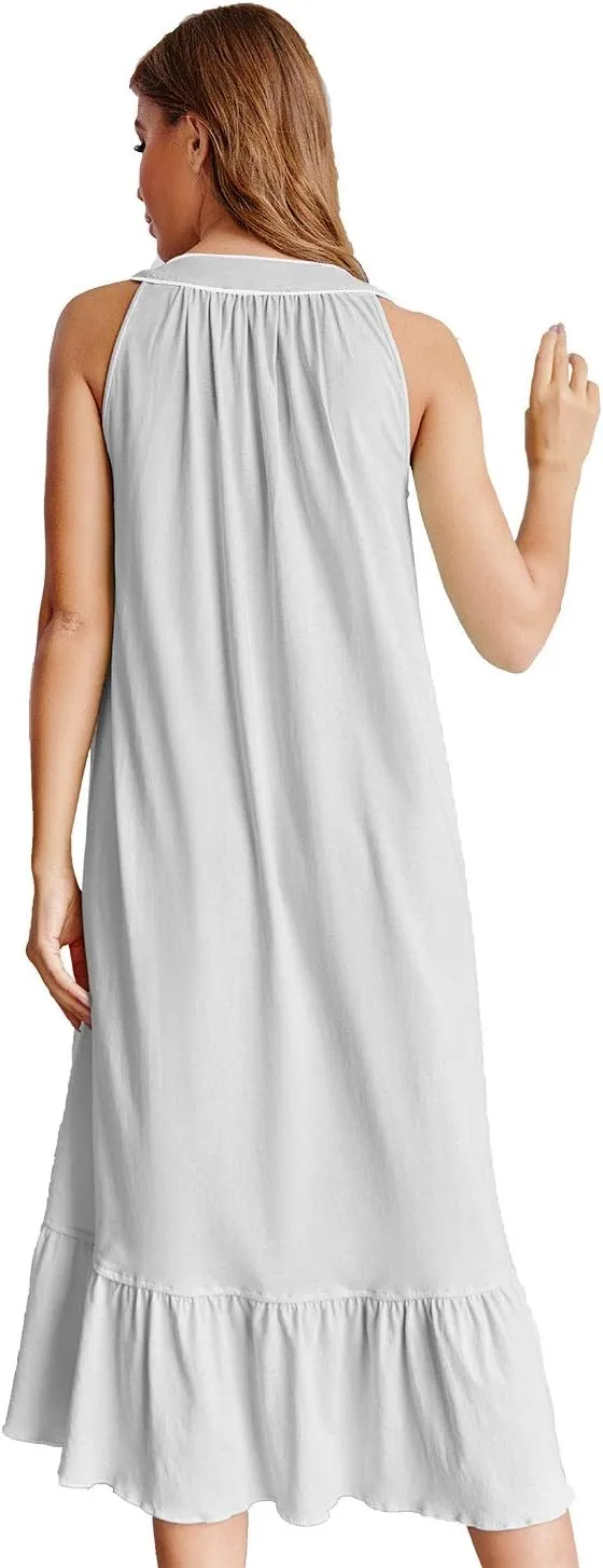 IZZY   TOBY 100% Cotton Nightgowns for Women Soft Ladies Gowns Sleepwear Long Sleeveless Nightgown
