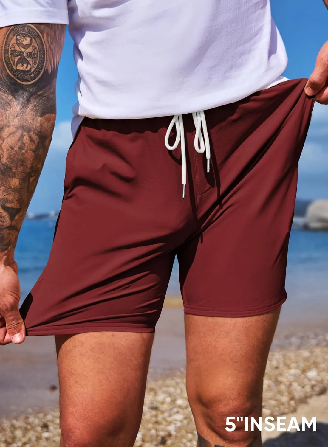 JMIERR Men's Casual Shorts 5"/ 7" Drawstring Summer Quick Dry Beach Stretch Waist Athletic Gym Short