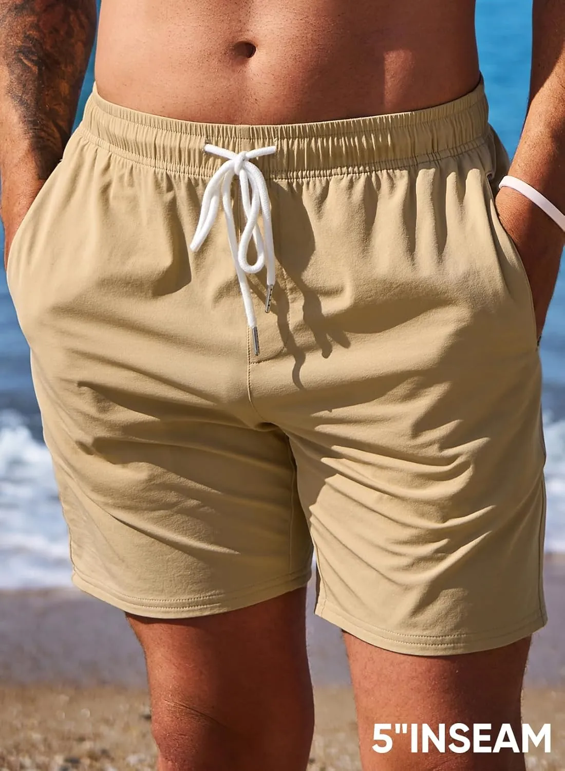 JMIERR Men's Casual Shorts 5"/ 7" Drawstring Summer Quick Dry Beach Stretch Waist Athletic Gym Short