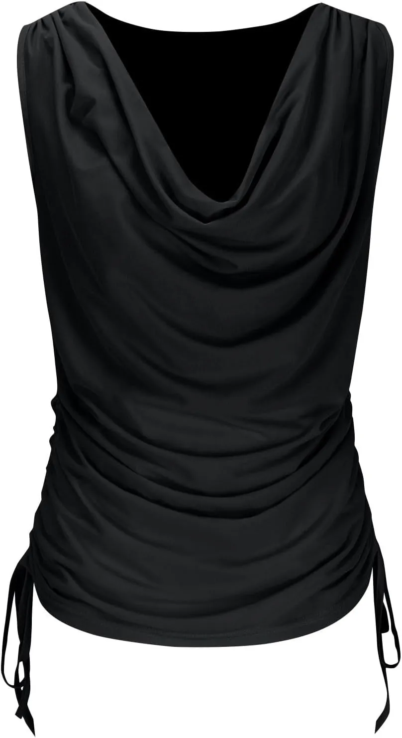 JOAU Women's Cowl Neck Tank Tops Summer Ruched Sleeveless Casual Shirts Drawstring Tie Side Shirring Tunic Blouse Plus Size
