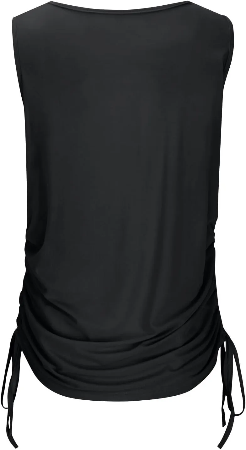JOAU Women's Cowl Neck Tank Tops Summer Ruched Sleeveless Casual Shirts Drawstring Tie Side Shirring Tunic Blouse Plus Size