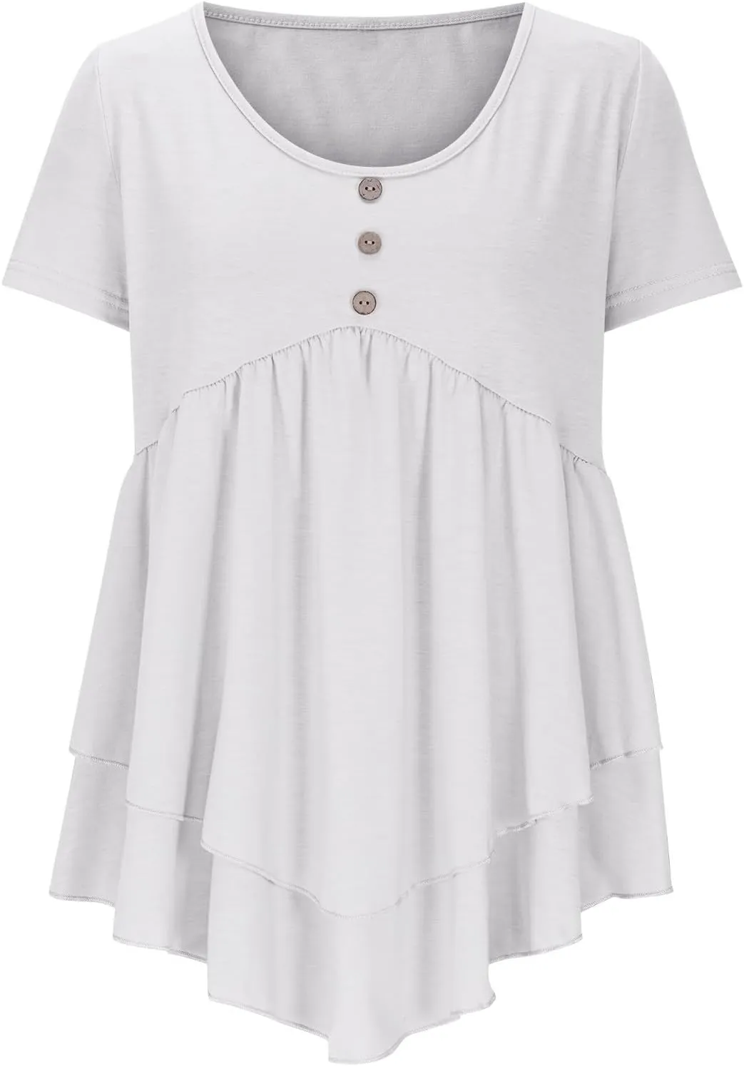 JOAU Womens Summer Short Sleeve Tunic Tops Casual Pleated Crew Neck Babydoll Shirts Flowy Ruffle Button Beach Peplum Blouses