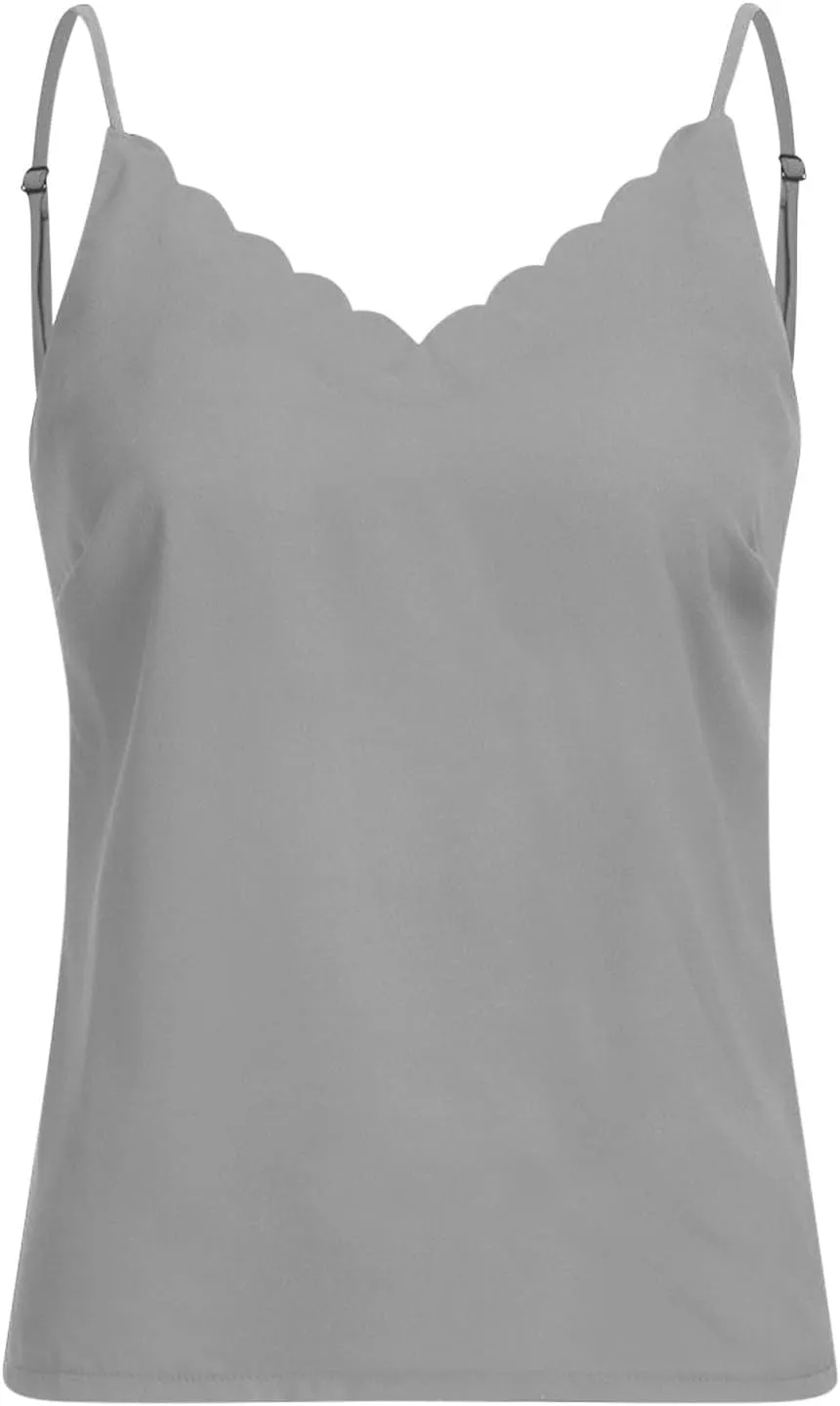 JOAU Women's Tank Tops 2023 V Neck Adjustable Spaghetti Strap Camisole Summer Basic Blouse Casual Comfy Camis Plus Size