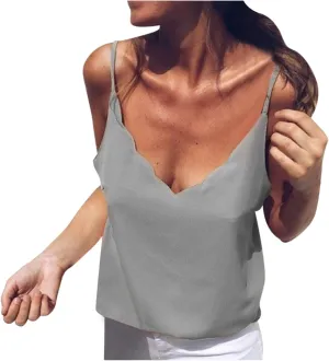 JOAU Women's Tank Tops 2023 V Neck Adjustable Spaghetti Strap Camisole Summer Basic Blouse Casual Comfy Camis Plus Size