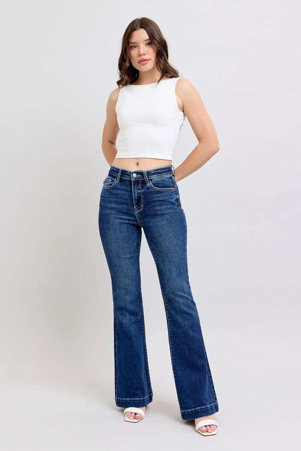 Judy Blue High-Waisted Trouser Flare Jeans – Tailored, Stretchy, and Timelessly Stylish Denim - 82637
