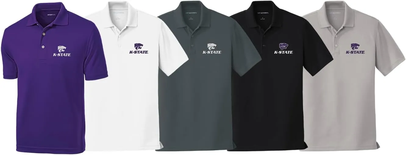 Kansas State University Men's Short Sleeve Performance Polo with K-State Powercat Logo