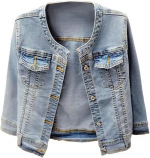 Kedera Women Denim Jacket Button Down Collarless 3/4 Sleeve Cropped Jean Jacket