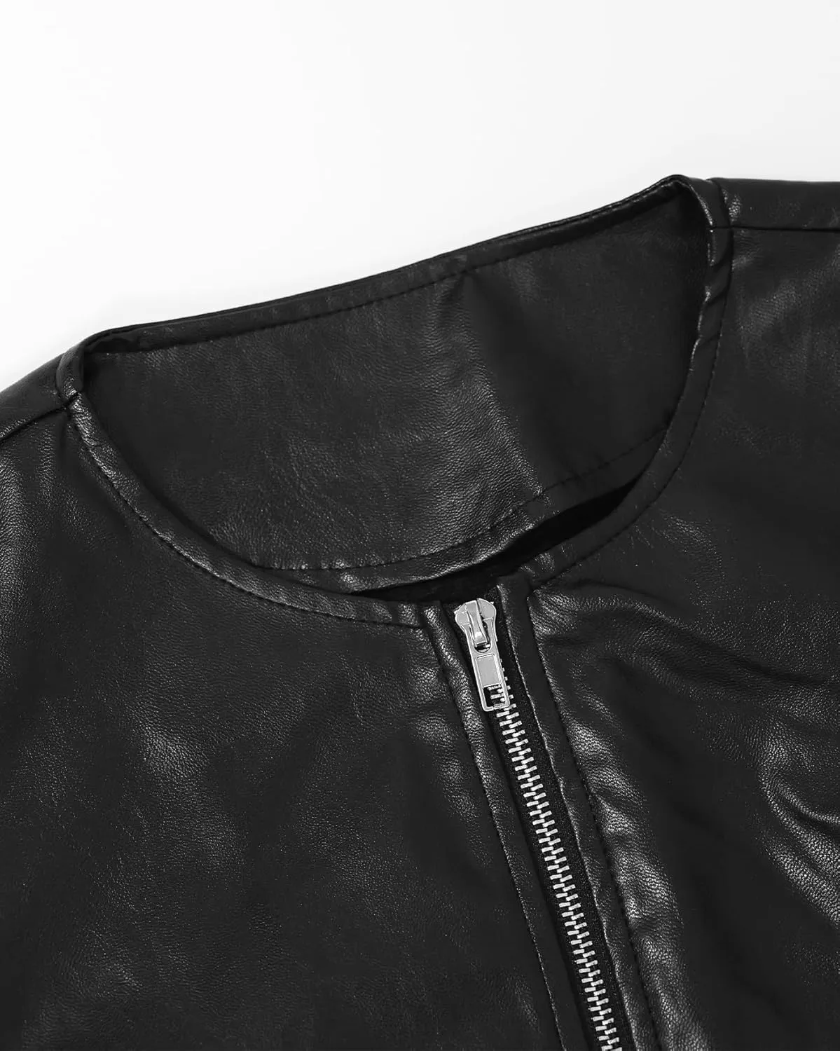 Kedera Womens Faux Leather Jacket Zip Up Puff Sleeve Peplum Coat Long Sleeve Jacket Crew Neck Crop Jacket Outwear