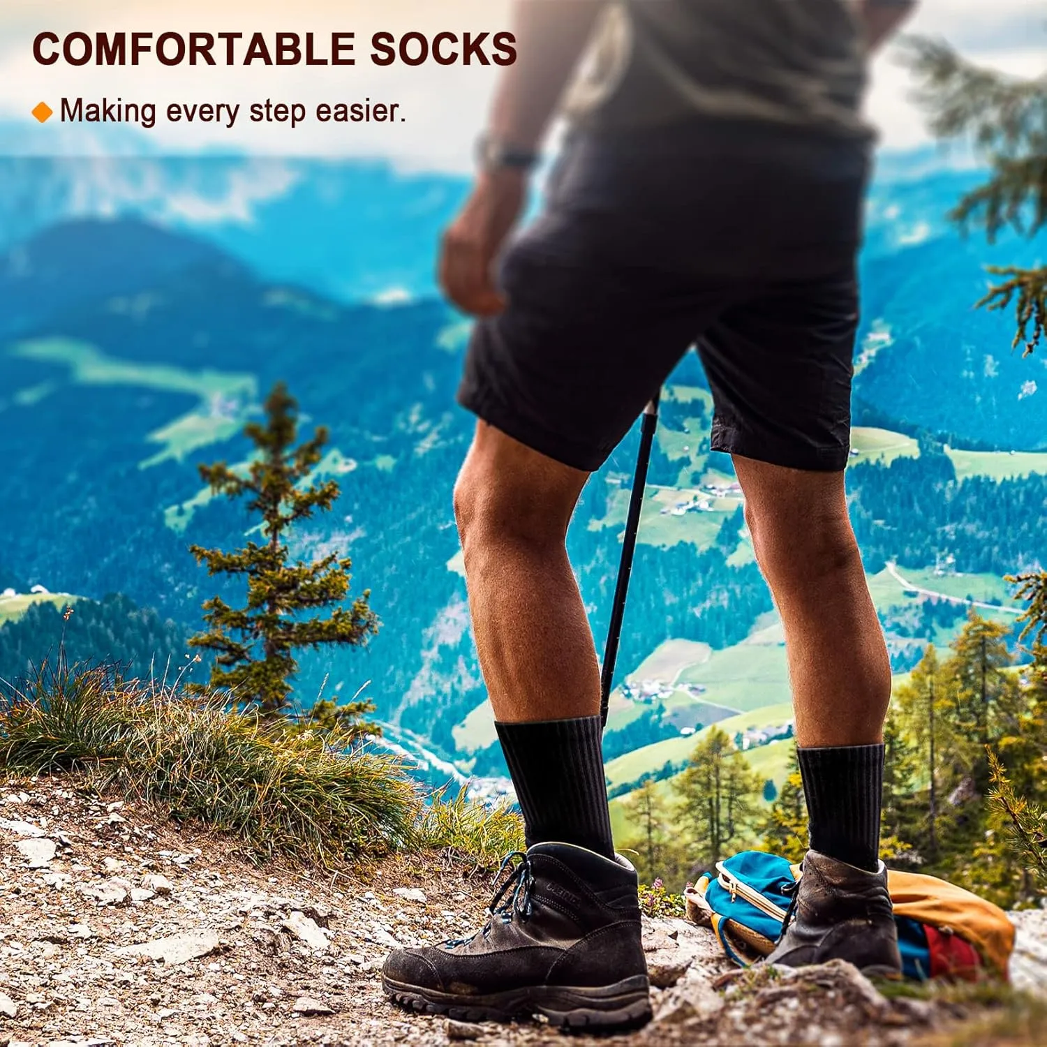 KEMISANT Men Sports Socks 6Pairs, Compression Crew Work Socks Cushioned for Men-Arch Compression Support
