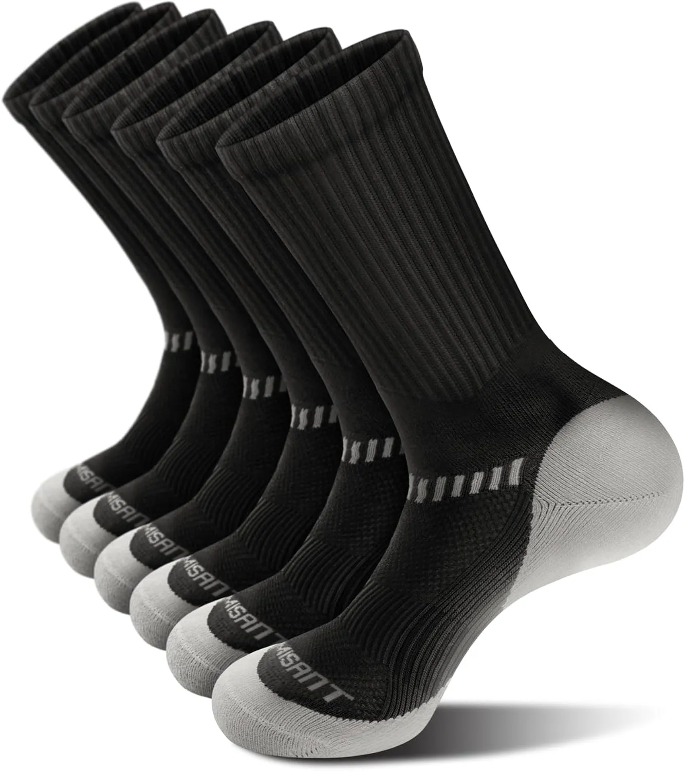 KEMISANT Men Sports Socks 6Pairs, Compression Crew Work Socks Cushioned for Men-Arch Compression Support