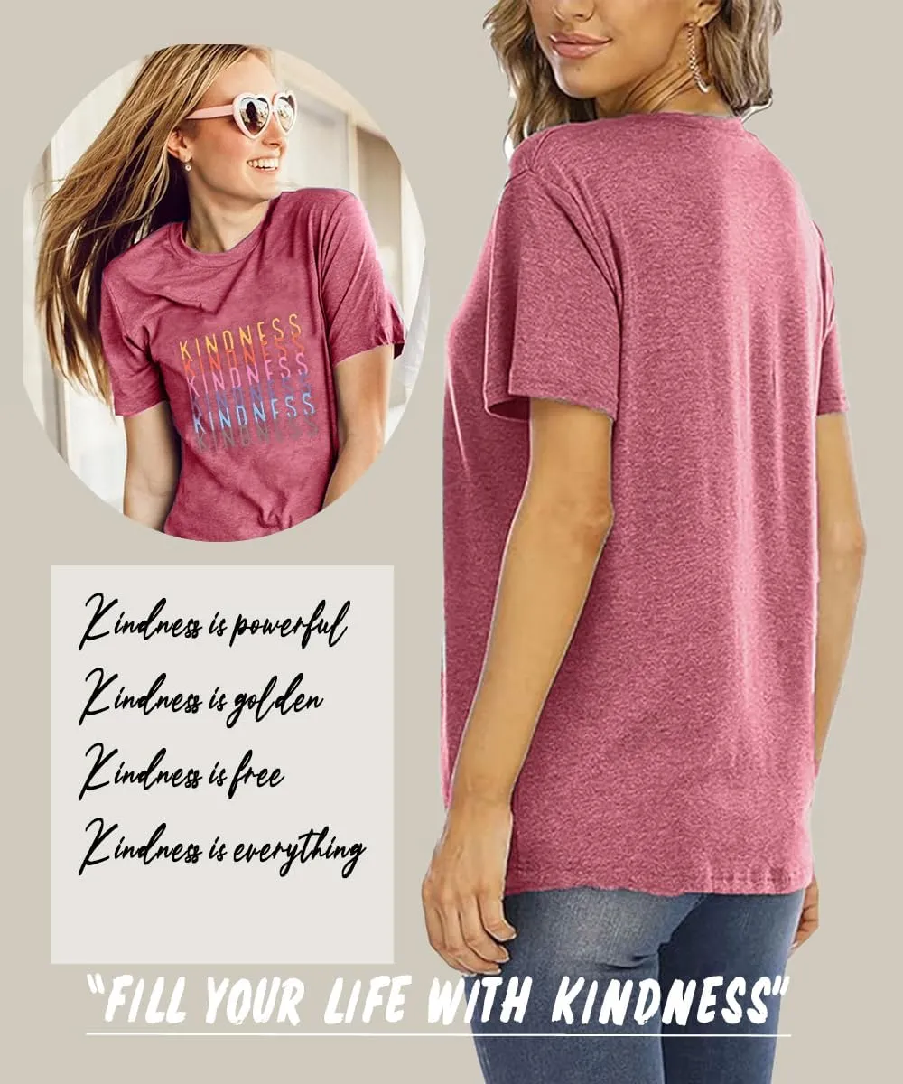 Kindness Shirts for Women Casual Graphic Tees Funny Inspirational T Shirt Teacher Tees Tops