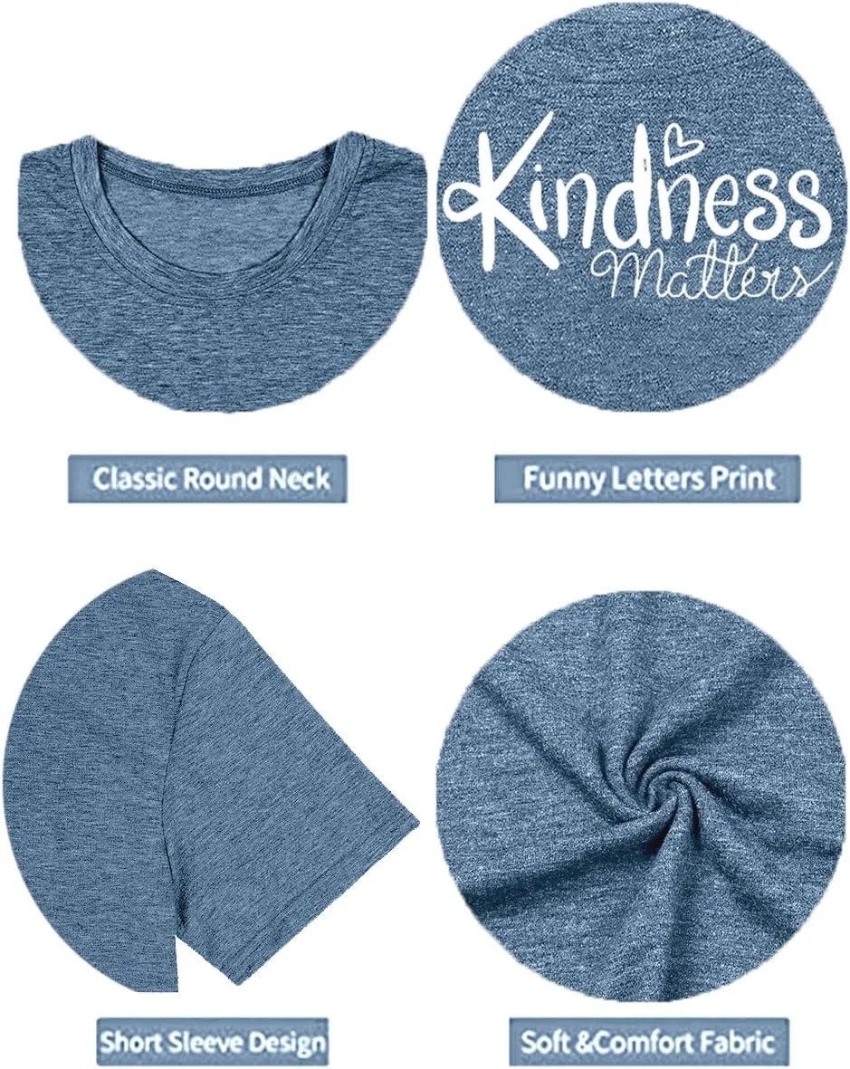 Kindness Shirts for Women Casual Graphic Tees Funny Inspirational T Shirt Teacher Tees Tops