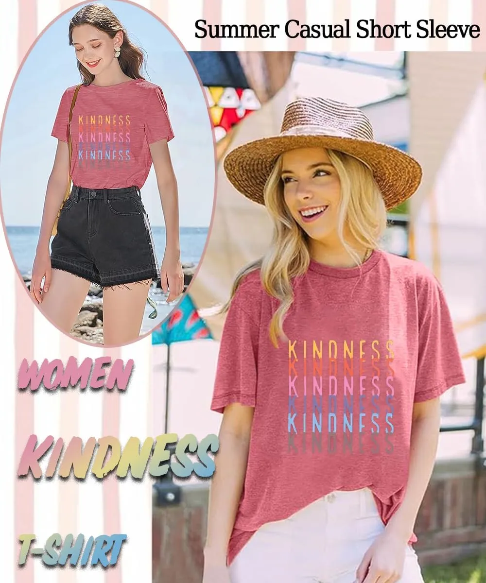Kindness Shirts for Women Casual Graphic Tees Funny Inspirational T Shirt Teacher Tees Tops