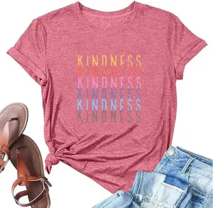 Kindness Shirts for Women Casual Graphic Tees Funny Inspirational T Shirt Teacher Tees Tops