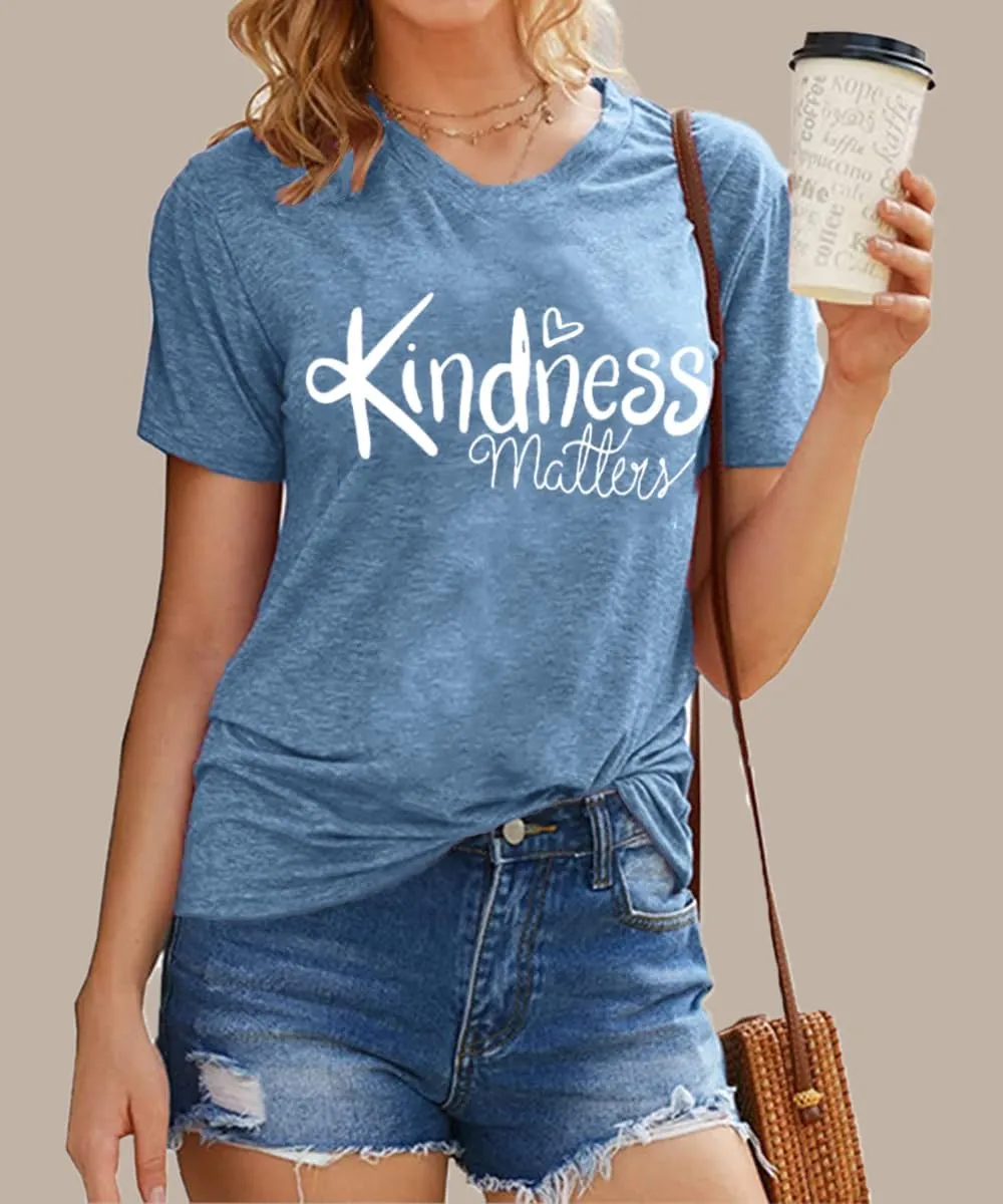 Kindness Shirts for Women Casual Graphic Tees Funny Inspirational T Shirt Teacher Tees Tops