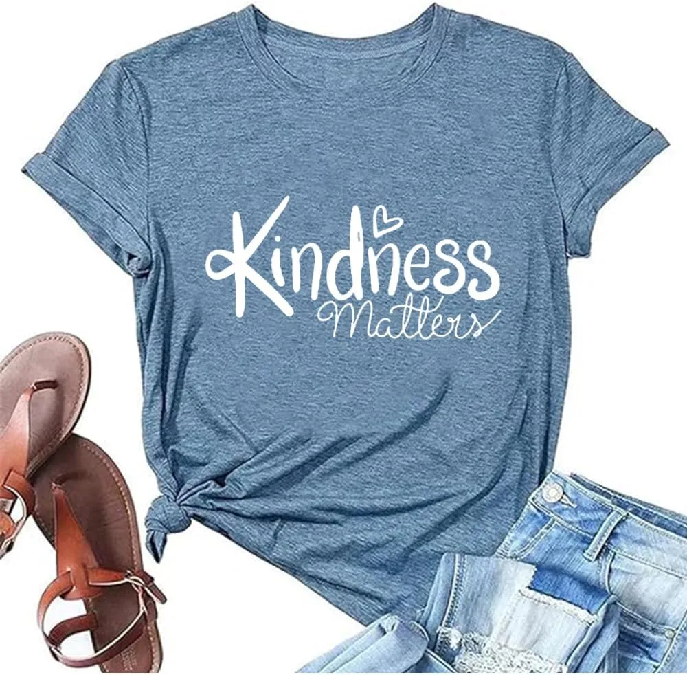 Kindness Shirts for Women Casual Graphic Tees Funny Inspirational T Shirt Teacher Tees Tops