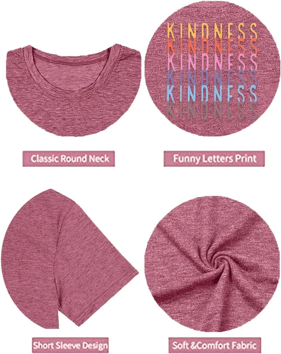 Kindness Shirts for Women Casual Graphic Tees Funny Inspirational T Shirt Teacher Tees Tops