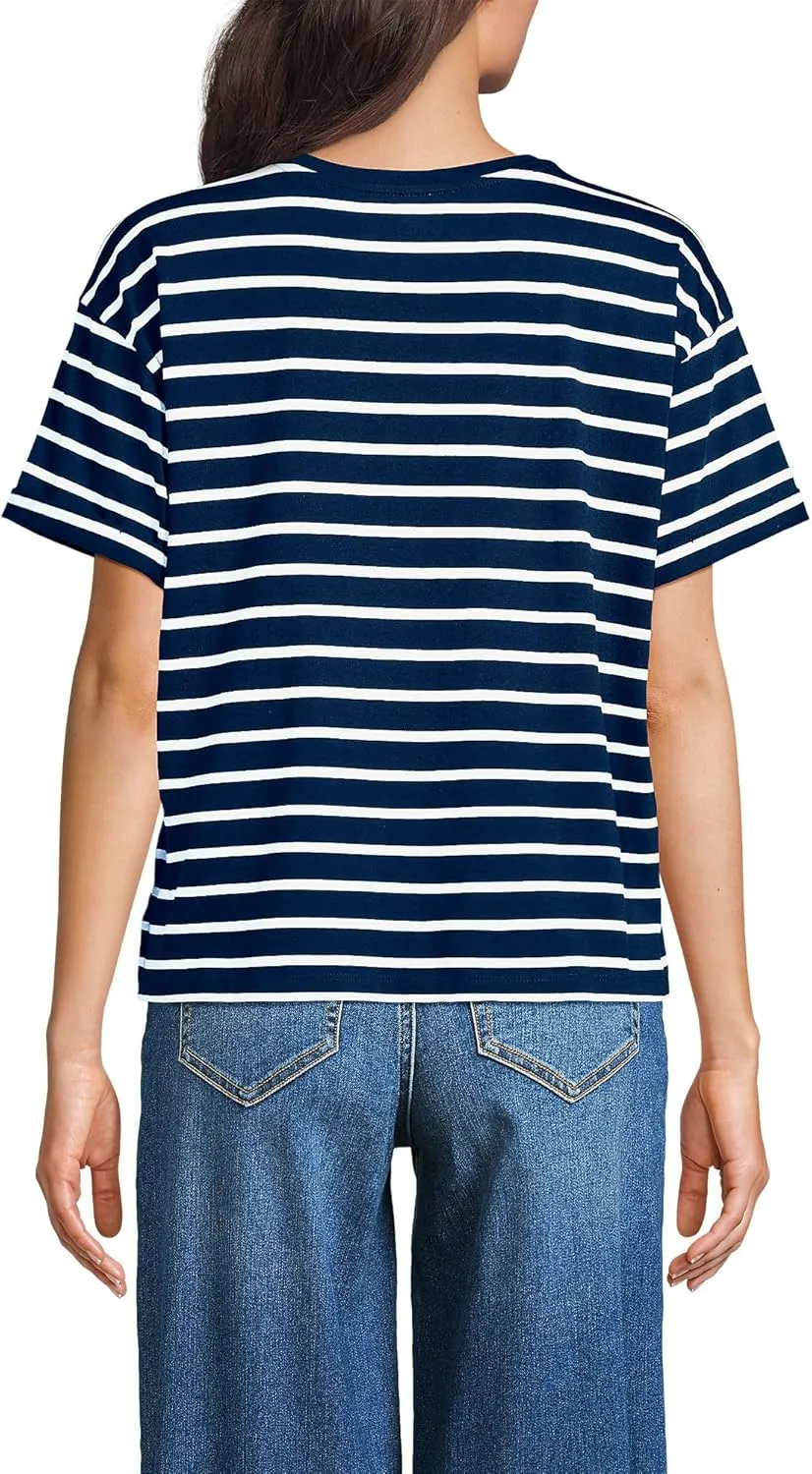Lands' End Women's Oversized American-Grown Supima Cotton Short Sleeve Crew Neck T-Shirt
