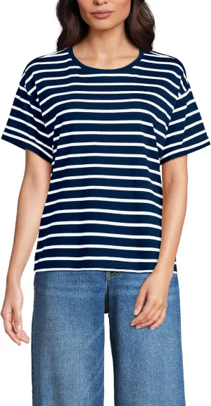Lands' End Women's Oversized American-Grown Supima Cotton Short Sleeve Crew Neck T-Shirt