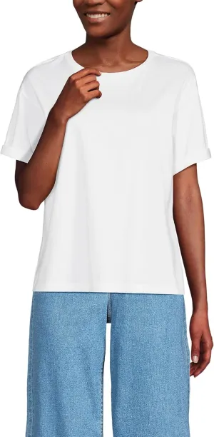 Lands' End Women's Oversized American-Grown Supima Cotton Short Sleeve Crew Neck T-Shirt