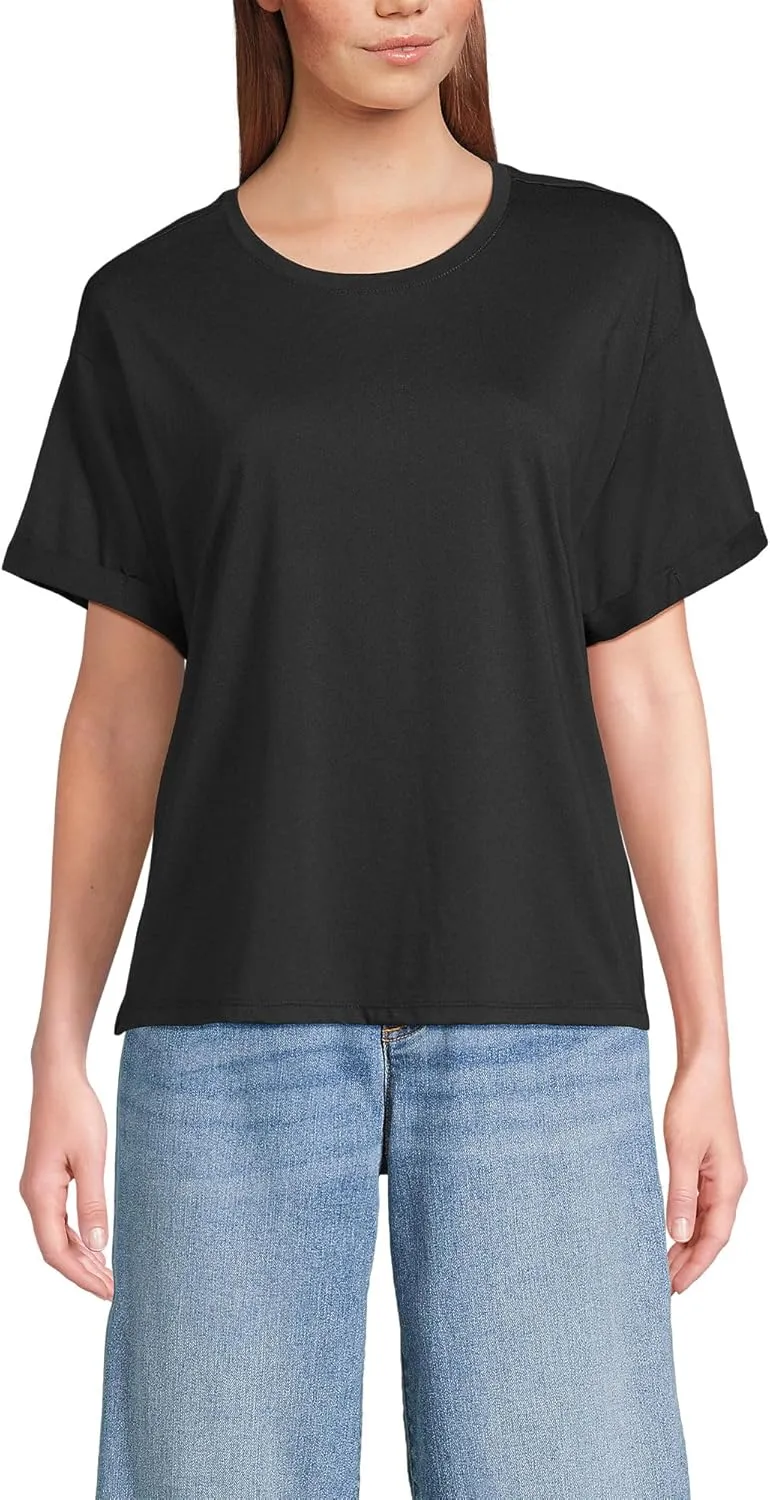 Lands' End Women's Oversized American-Grown Supima Cotton Short Sleeve Crew Neck T-Shirt
