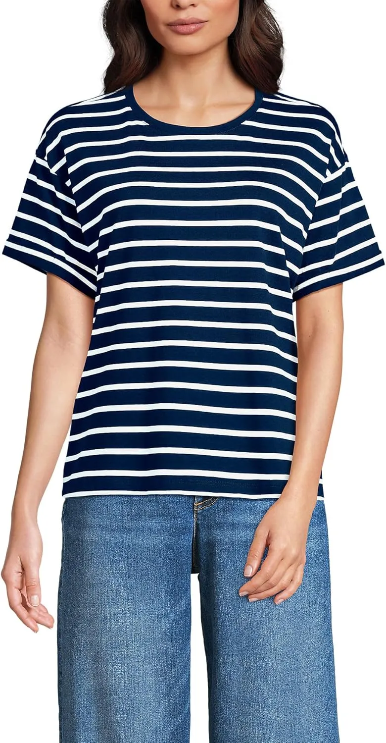 Lands' End Women's Oversized American-Grown Supima Cotton Short Sleeve Crew Neck T-Shirt