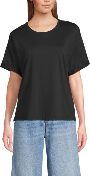 Lands' End Women's Oversized American-Grown Supima Cotton Short Sleeve Crew Neck T-Shirt