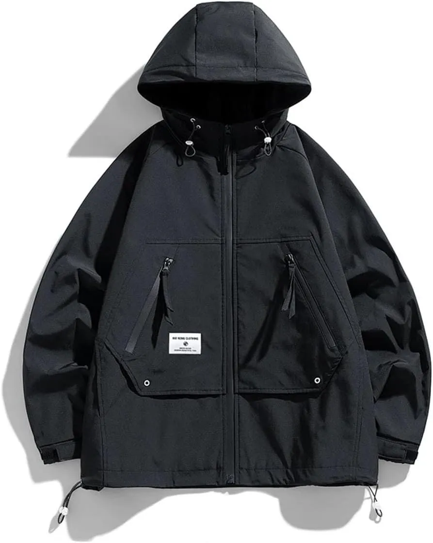 Large Size Jacket Men's Multi-Pocket Loose Workwear Jacket Hooded Tops
