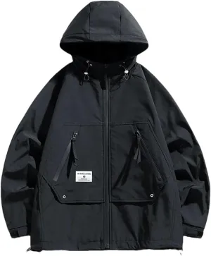 Large Size Jacket Men's Multi-Pocket Loose Workwear Jacket Hooded Tops