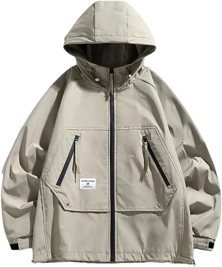 Large Size Jacket Men's Multi-Pocket Loose Workwear Jacket Hooded Tops