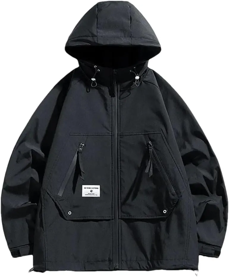 Large Size Jacket Men's Multi-Pocket Loose Workwear Jacket Hooded Tops
