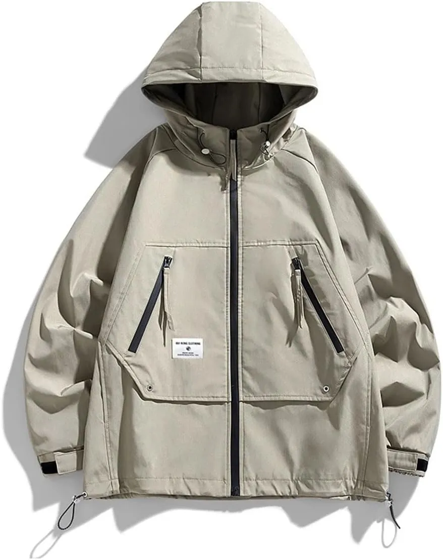 Large Size Jacket Men's Multi-Pocket Loose Workwear Jacket Hooded Tops
