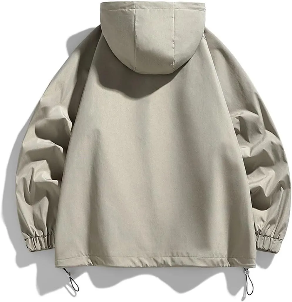 Large Size Jacket Men's Multi-Pocket Loose Workwear Jacket Hooded Tops