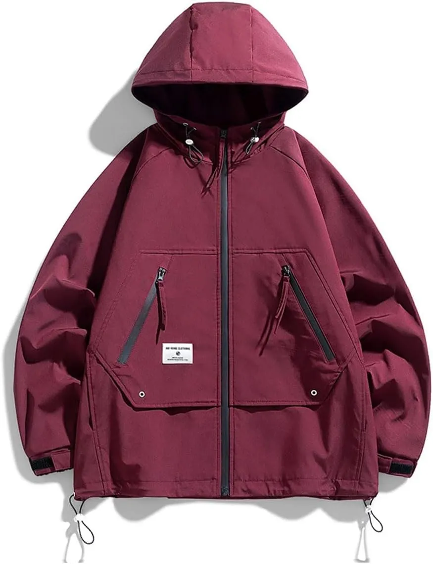 Large Size Jacket Men's Multi-Pocket Loose Workwear Jacket Hooded Tops