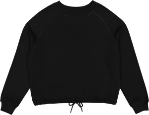 LAT Women Cropped Sweatshirt | Long Sleeve Pullover Fleece with Waist Drawstring, Black, Medium