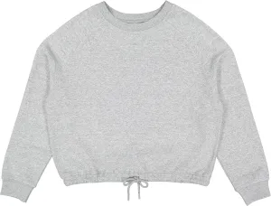 LAT Women Cropped Sweatshirt | Long Sleeve Pullover Fleece with Waist Drawstring, Heather, Large