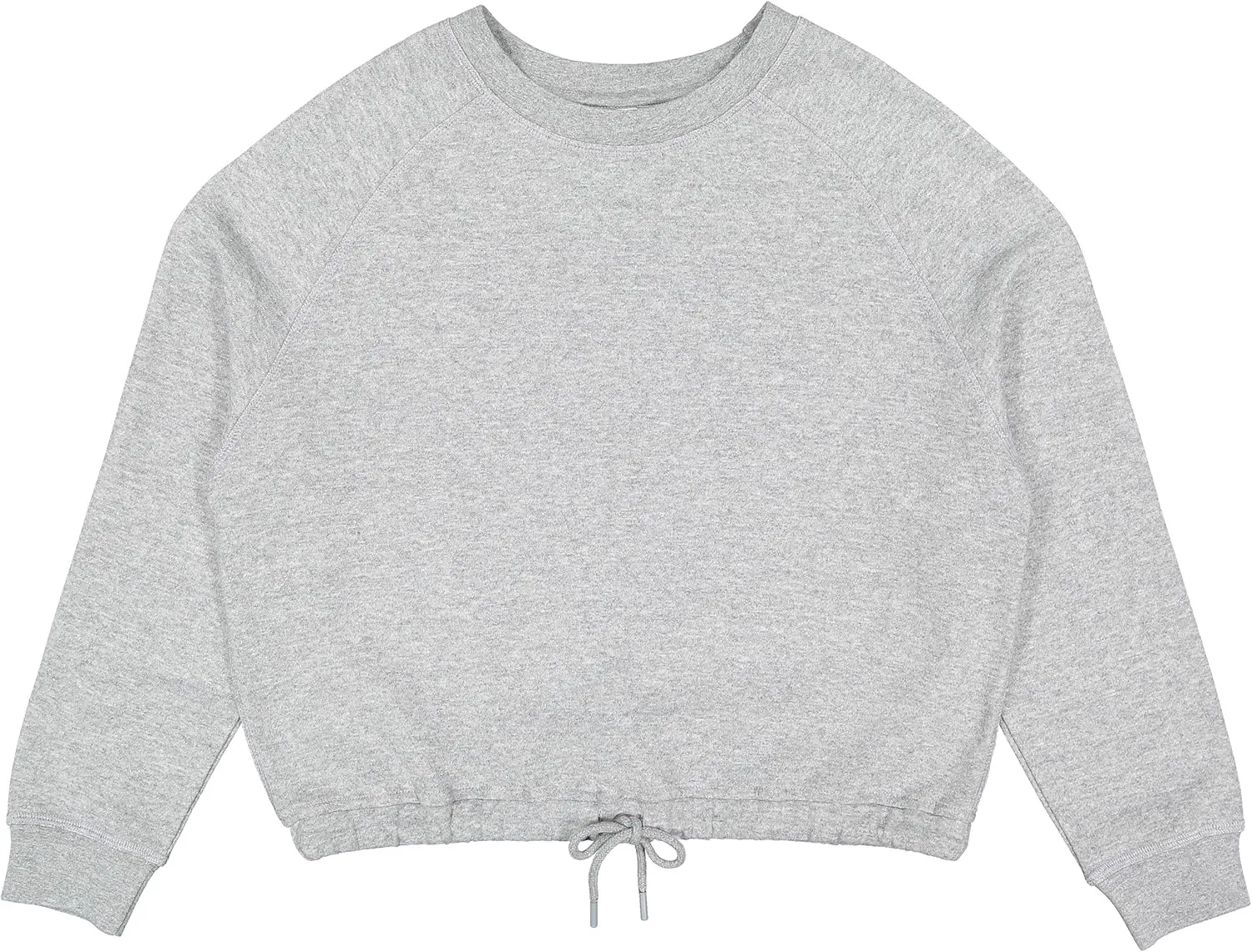 LAT Women Cropped Sweatshirt | Long Sleeve Pullover Fleece with Waist Drawstring, Heather, Medium