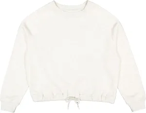 LAT Women Cropped Sweatshirt | Long Sleeve Pullover Fleece with Waist Drawstring, Natural Heather, X-Large