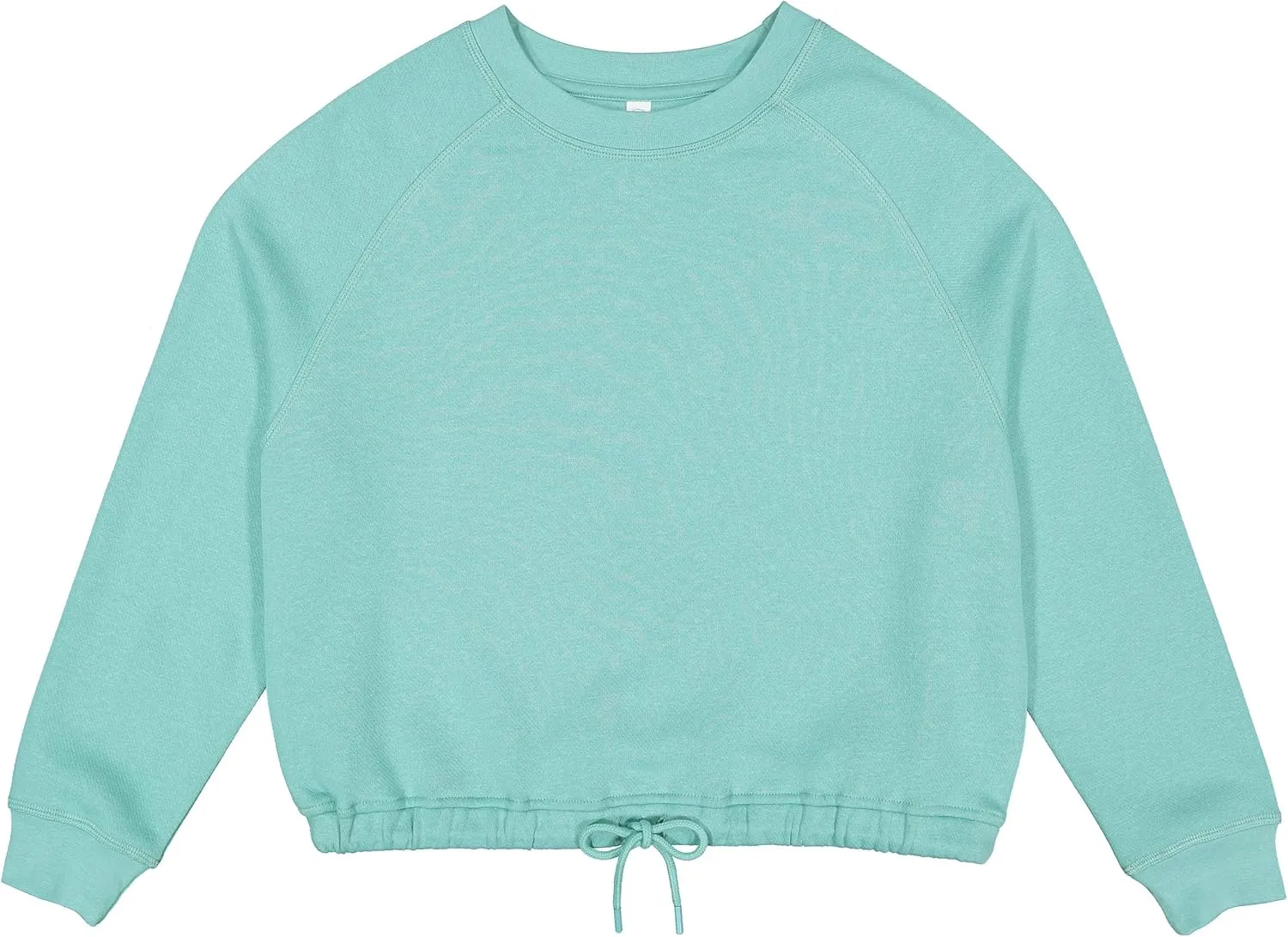 LAT Women Cropped Sweatshirt | Long Sleeve Pullover Fleece with Waist Drawstring, Saltwater, Large