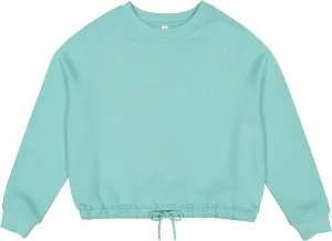 LAT Women Cropped Sweatshirt | Long Sleeve Pullover Fleece with Waist Drawstring, Saltwater, Large