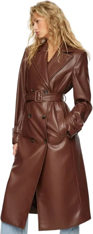 Leather Trench Coat For Women Long | Brown Lambskin Leather