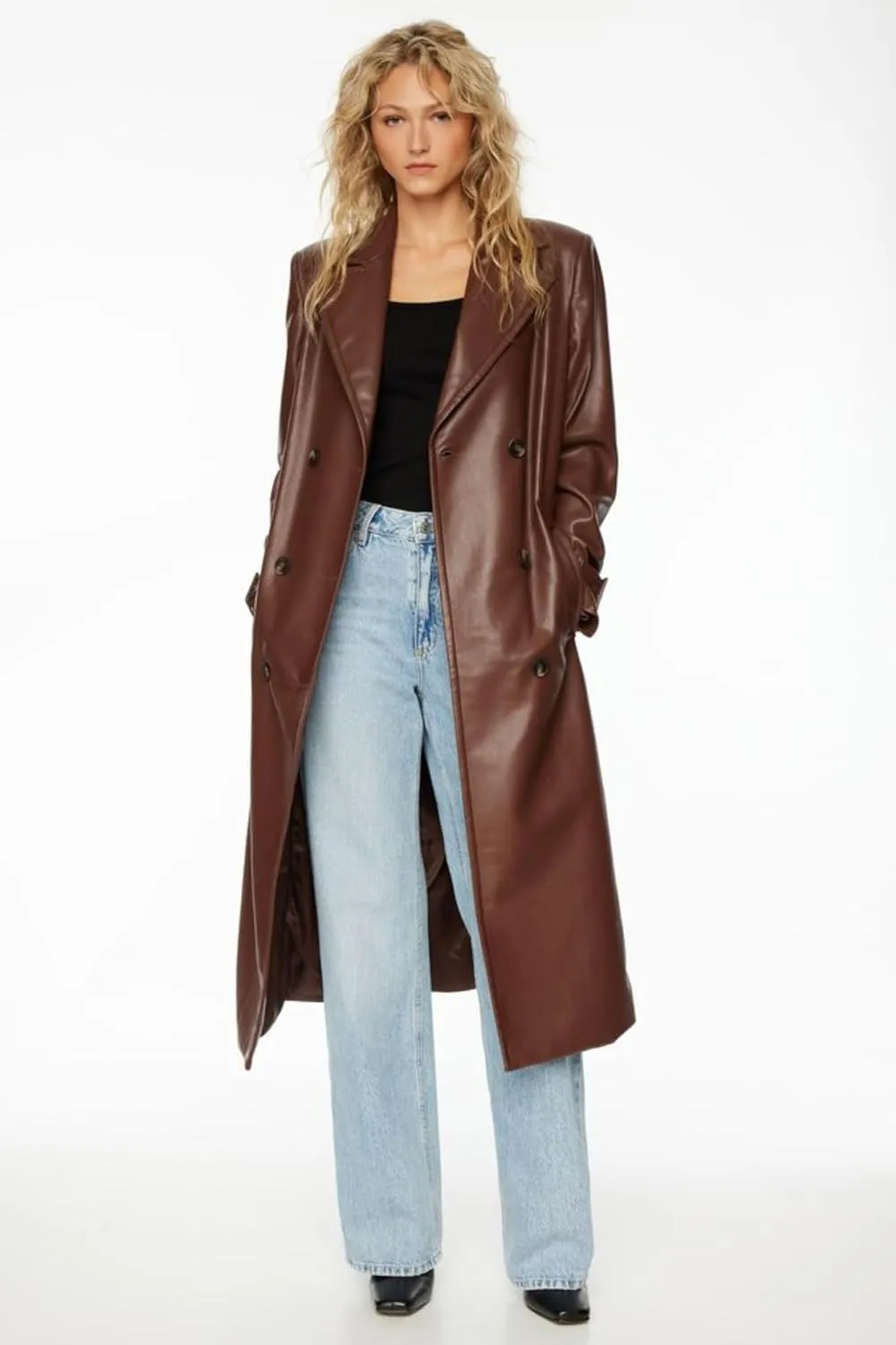 Leather Trench Coat For Women Long | Brown Lambskin Leather