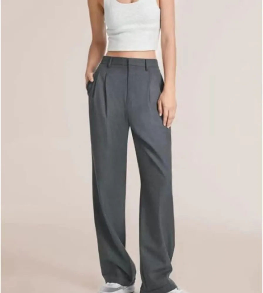 LELEBEAR The Effortless Tailored Wide Leg Pants, Women's Casual Wide Leg High Down Straight Long Trousers High Waisted