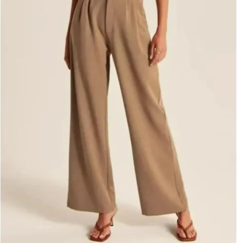 LELEBEAR The Effortless Tailored Wide Leg Pants, Women's Casual Wide Leg High Down Straight Long Trousers High Waisted