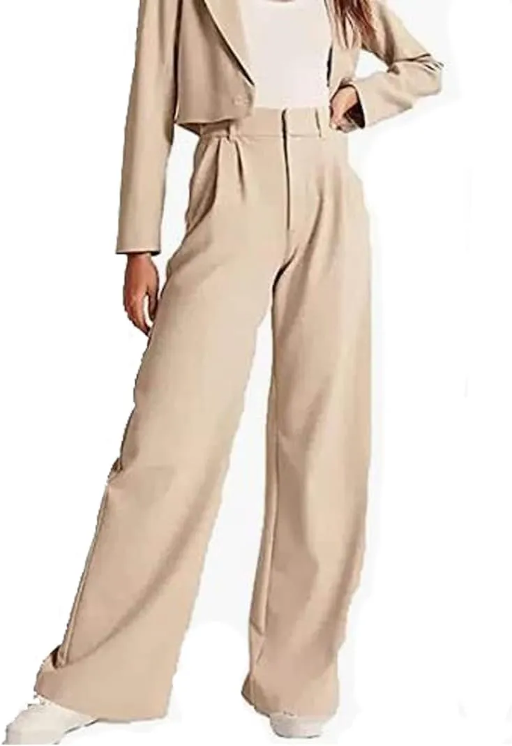 LELEBEAR The Effortless Tailored Wide Leg Pants, Women's Casual Wide Leg High Down Straight Long Trousers High Waisted