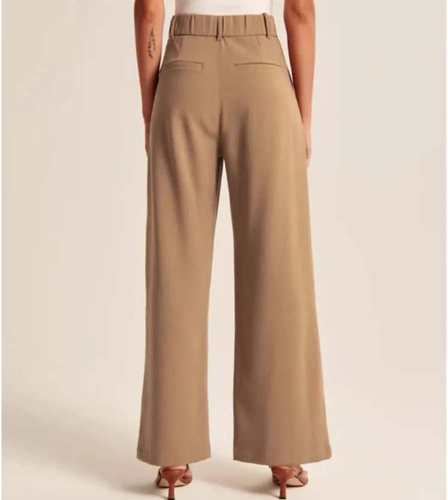 LELEBEAR The Effortless Tailored Wide Leg Pants, Women's Casual Wide Leg High Down Straight Long Trousers High Waisted