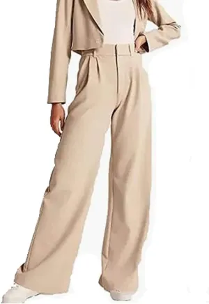 LELEBEAR The Effortless Tailored Wide Leg Pants, Women's Casual Wide Leg High Down Straight Long Trousers High Waisted