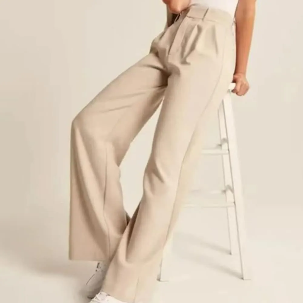 LELEBEAR The Effortless Tailored Wide Leg Pants, Women's Casual Wide Leg High Down Straight Long Trousers High Waisted