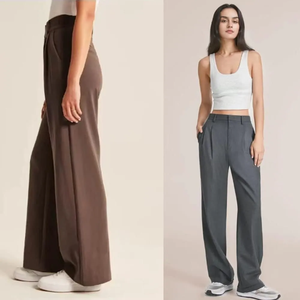 LELEBEAR The Effortless Tailored Wide Leg Pants, Women's Casual Wide Leg High Down Straight Long Trousers High Waisted