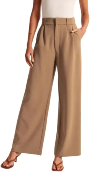 LELEBEAR The Effortless Tailored Wide Leg Pants, Women's Casual Wide Leg High Down Straight Long Trousers High Waisted